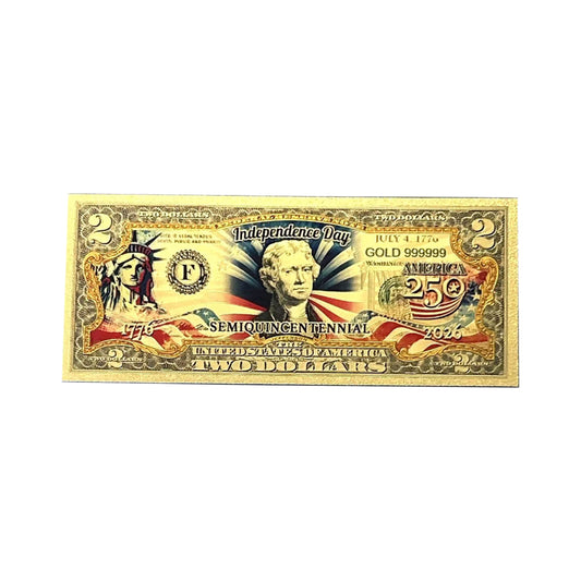 2 Dollar American Independence 250th Anniversary Gold Plated Fake Banknote