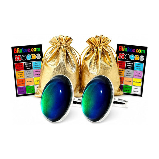 2 Pack Oval Color Changing Friendship Rings with Mood Guide Card