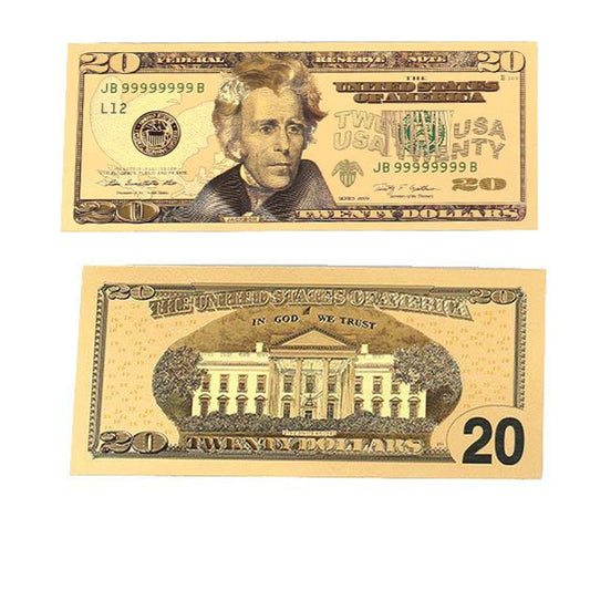 20 Dollar Bill 24K Gold Plated Decorative Collectible Replica Banknote