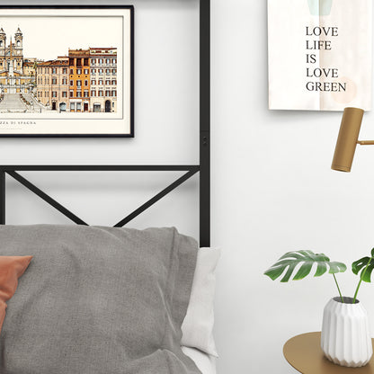 Quick Assembly Queen Sized Metal Canopy X Shaped Platform Bed Frame- Black