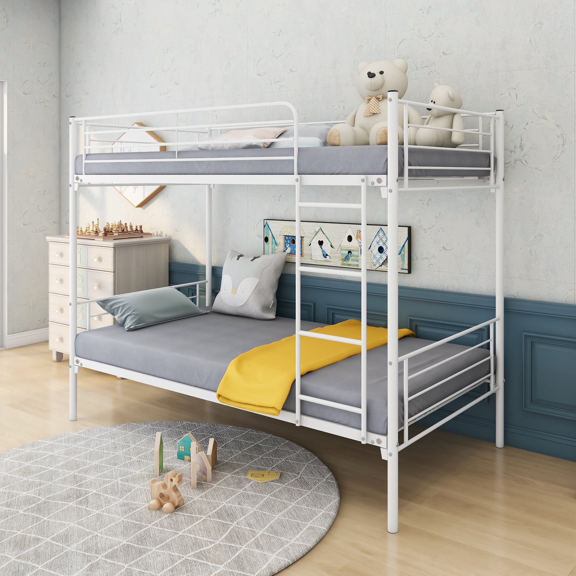 Space Saving Easy Assembly Twin Sized Full Metal Bunk Bedframe with Ladder