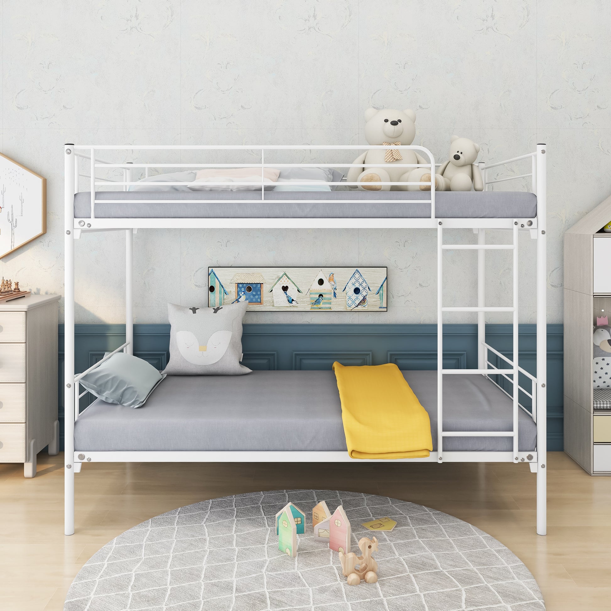 Space Saving Easy Assembly Twin Sized Full Metal Bunk Bedframe with Ladder