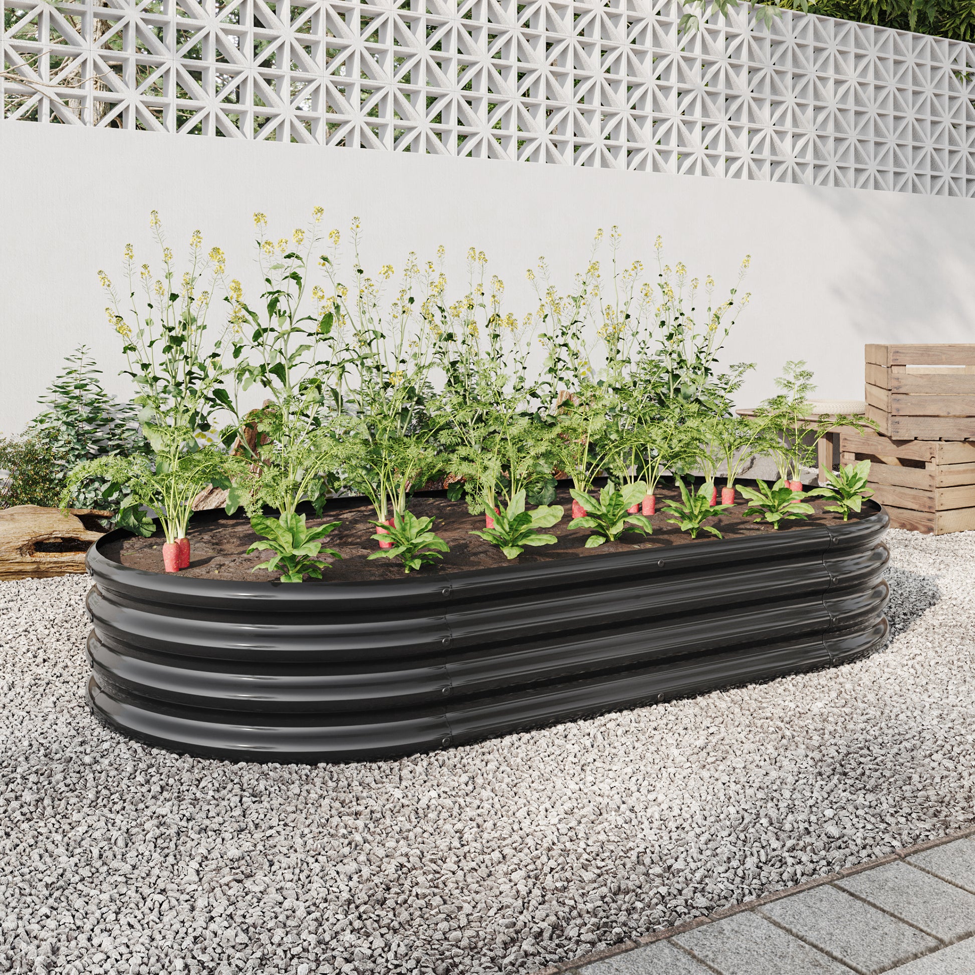 Large Oval Shaped Metal Raised Planter Outdoor Garden Plant Vegetable Bed