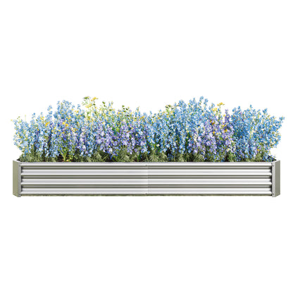 Rectangular Metal Raised Planter Outdoor Garden Plant Vegetable Bed- Silver