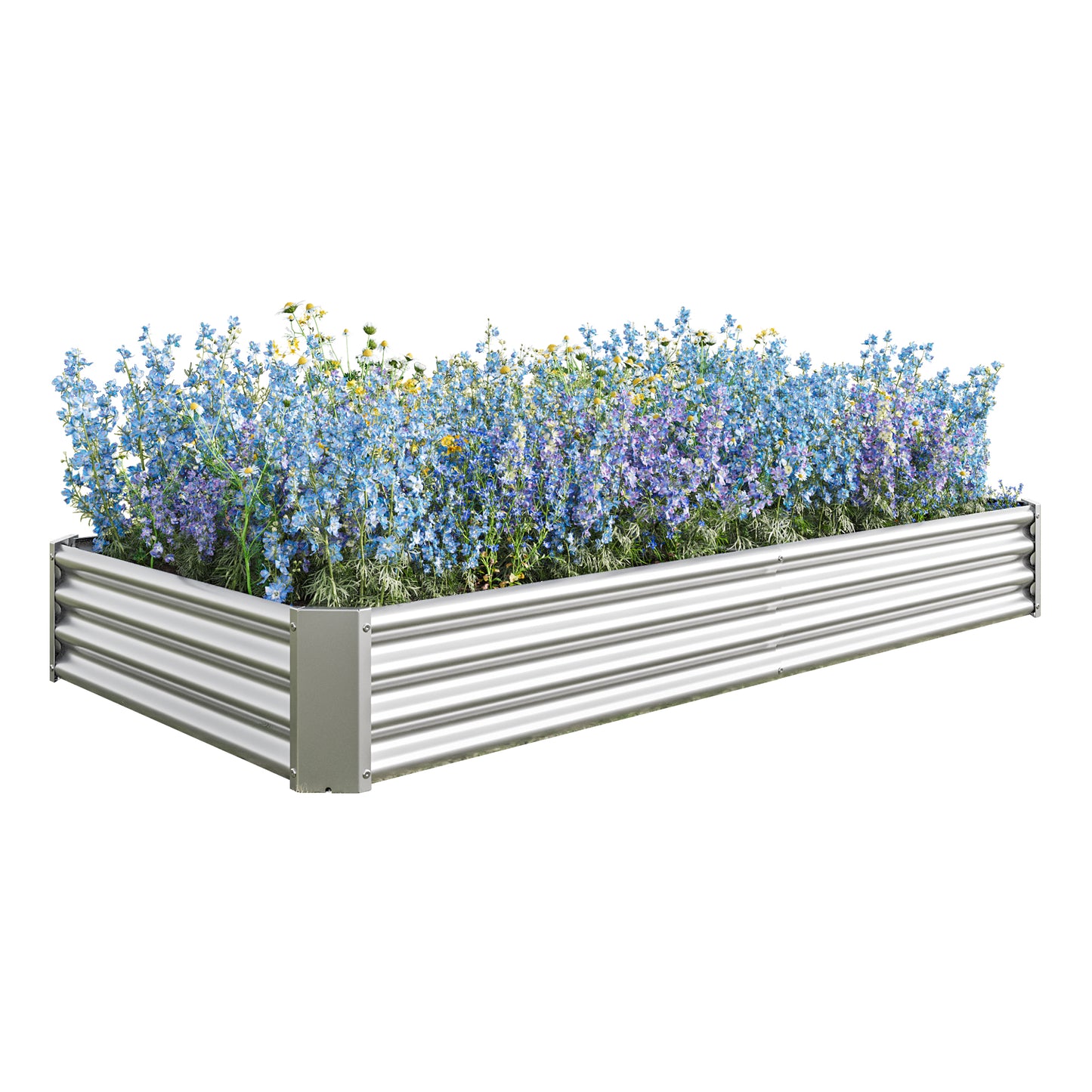 Rectangular Metal Raised Planter Outdoor Garden Plant Vegetable Bed- Silver