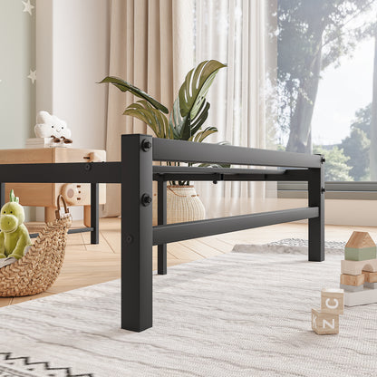 Twin-Sized Platform Bedframe with Slats and Rustic Wooden Head Board