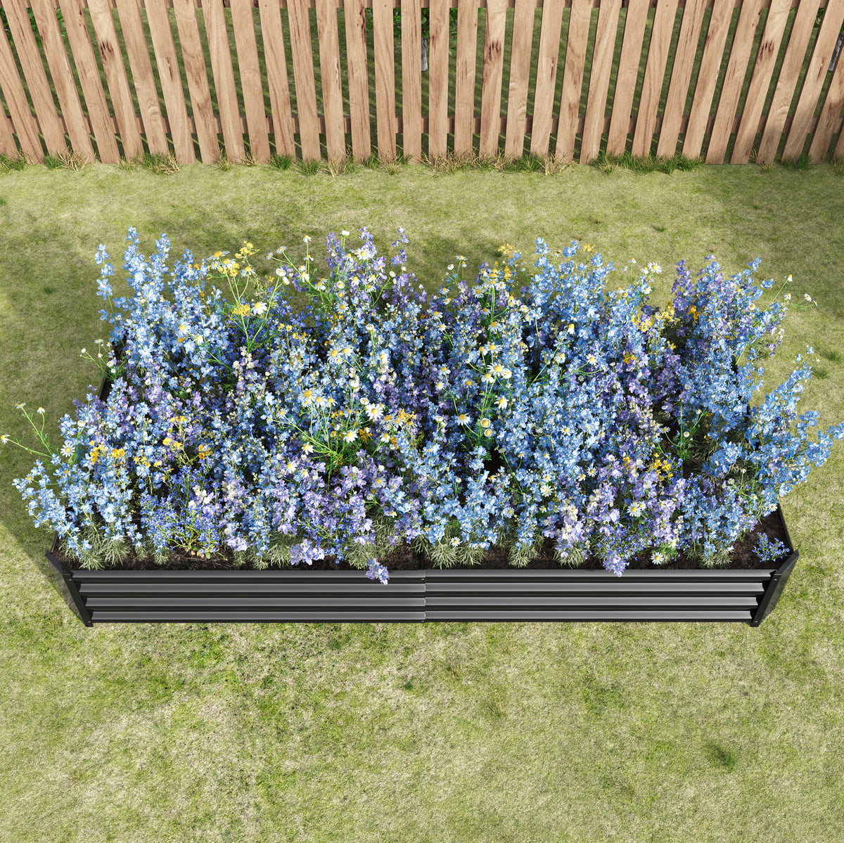 Rectangular Metal Raised Planter Outdoor Garden Plant Vegetable Bed- Black