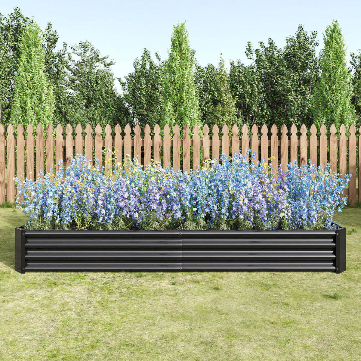Rectangular Metal Raised Planter Outdoor Garden Plant Vegetable Bed- Black