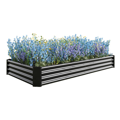 Rectangular Metal Raised Planter Outdoor Garden Plant Vegetable Bed- Black