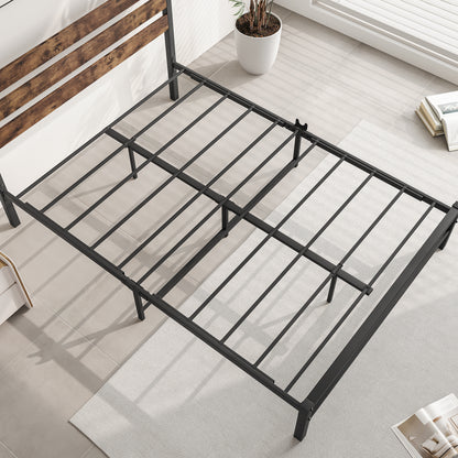 Full-Sized Platform Bedframe with Slats and Rustic Wooden Head Board