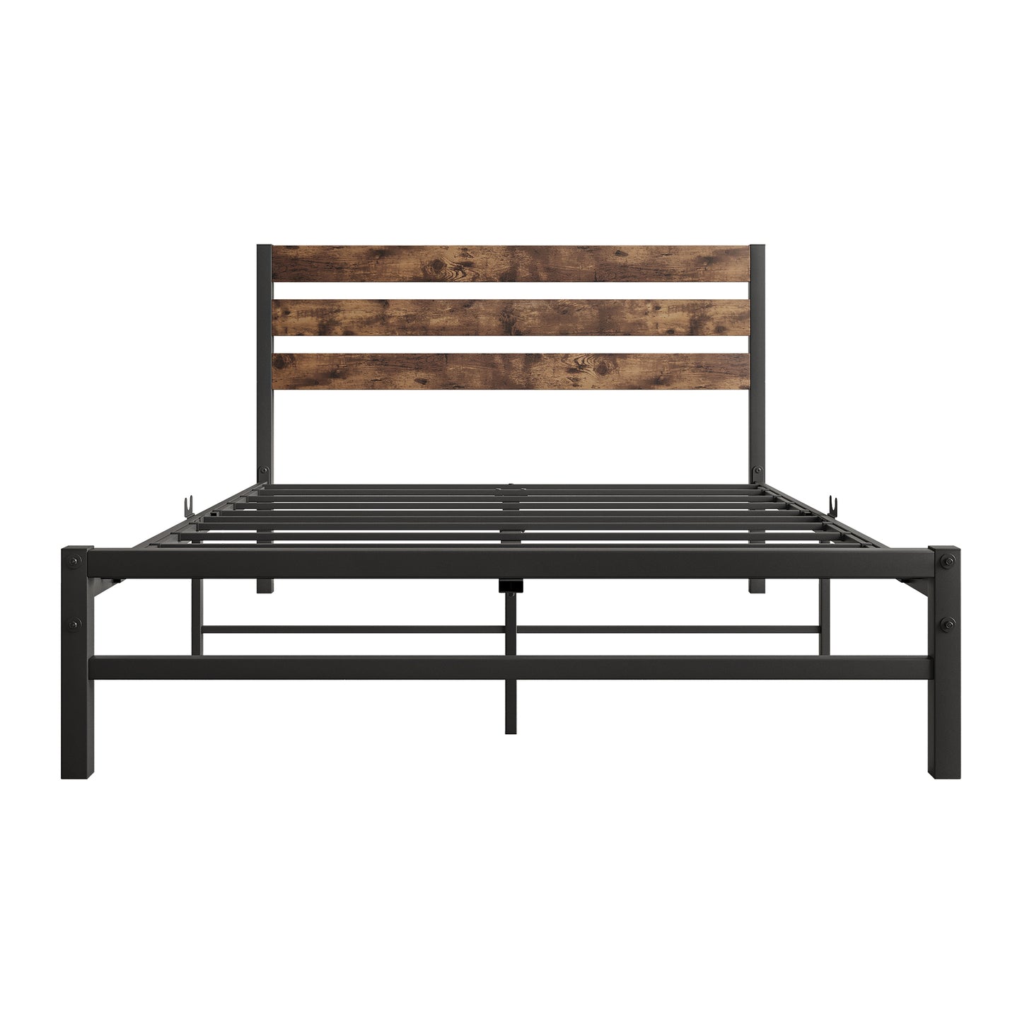 Full-Sized Platform Bedframe with Slats and Rustic Wooden Head Board