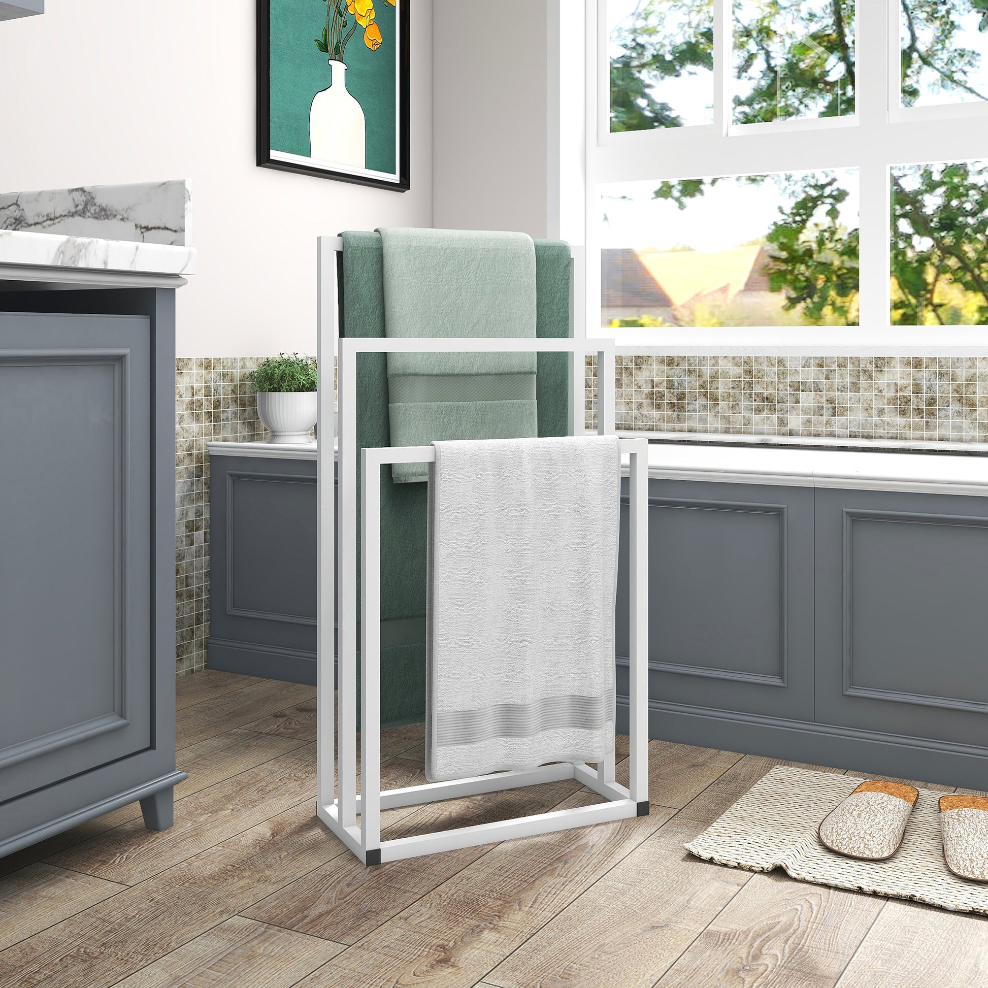 3 Tiers Free Standing Chrome Finished Metal Hand Towel Rack Bathroom Organizer