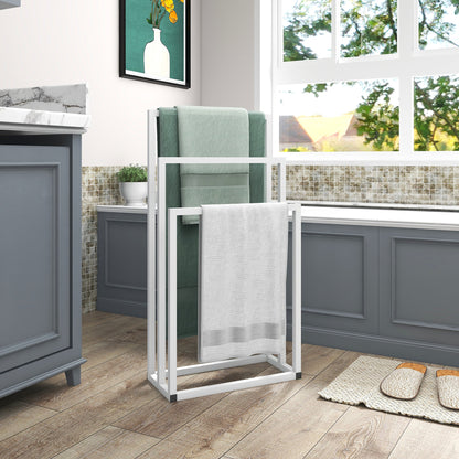 3 Tiers Free Standing Chrome Finished Metal Hand Towel Rack Bathroom Organizer