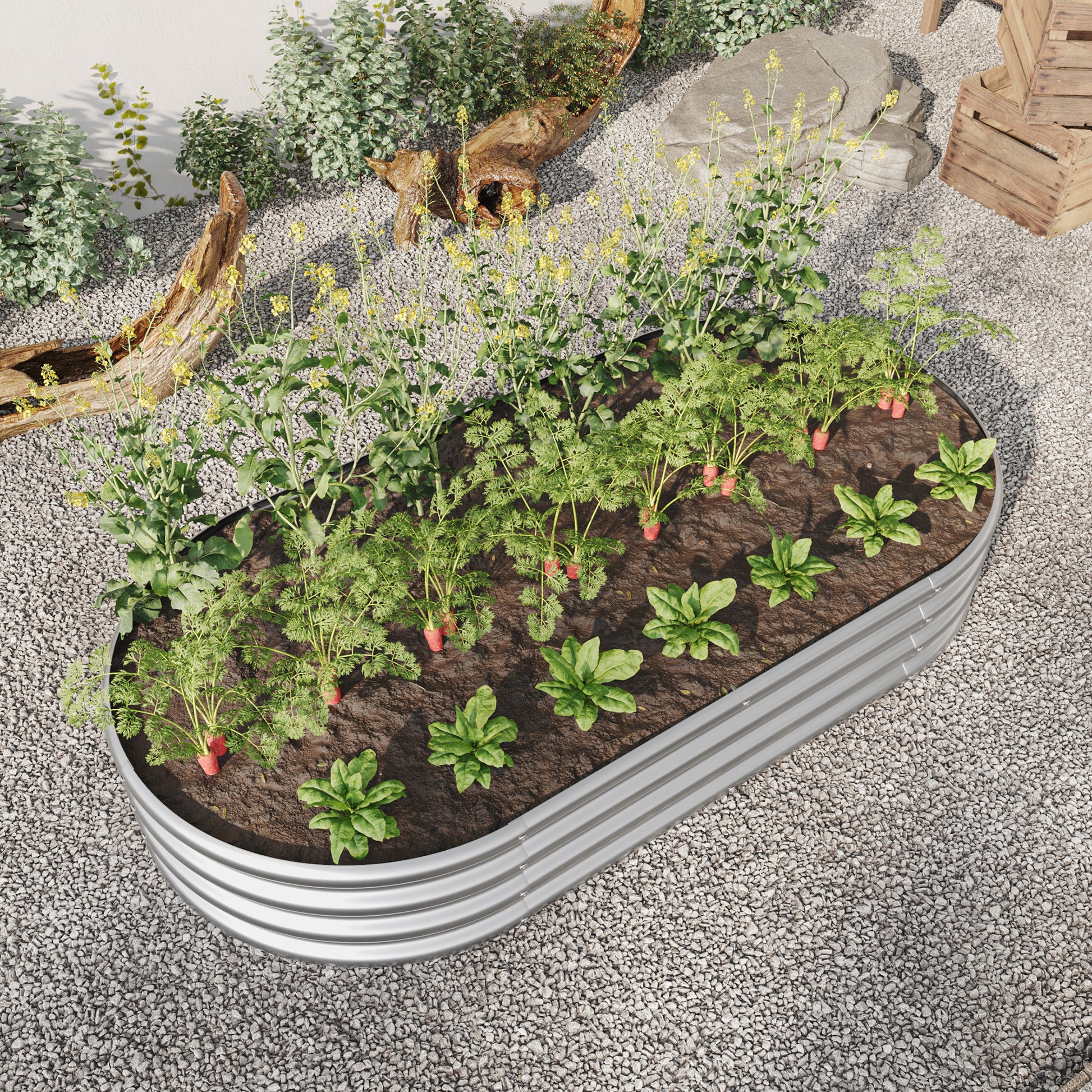 Oval-Shaped Large Metal Raised Garden Bed Herbs and Vegetable Planter