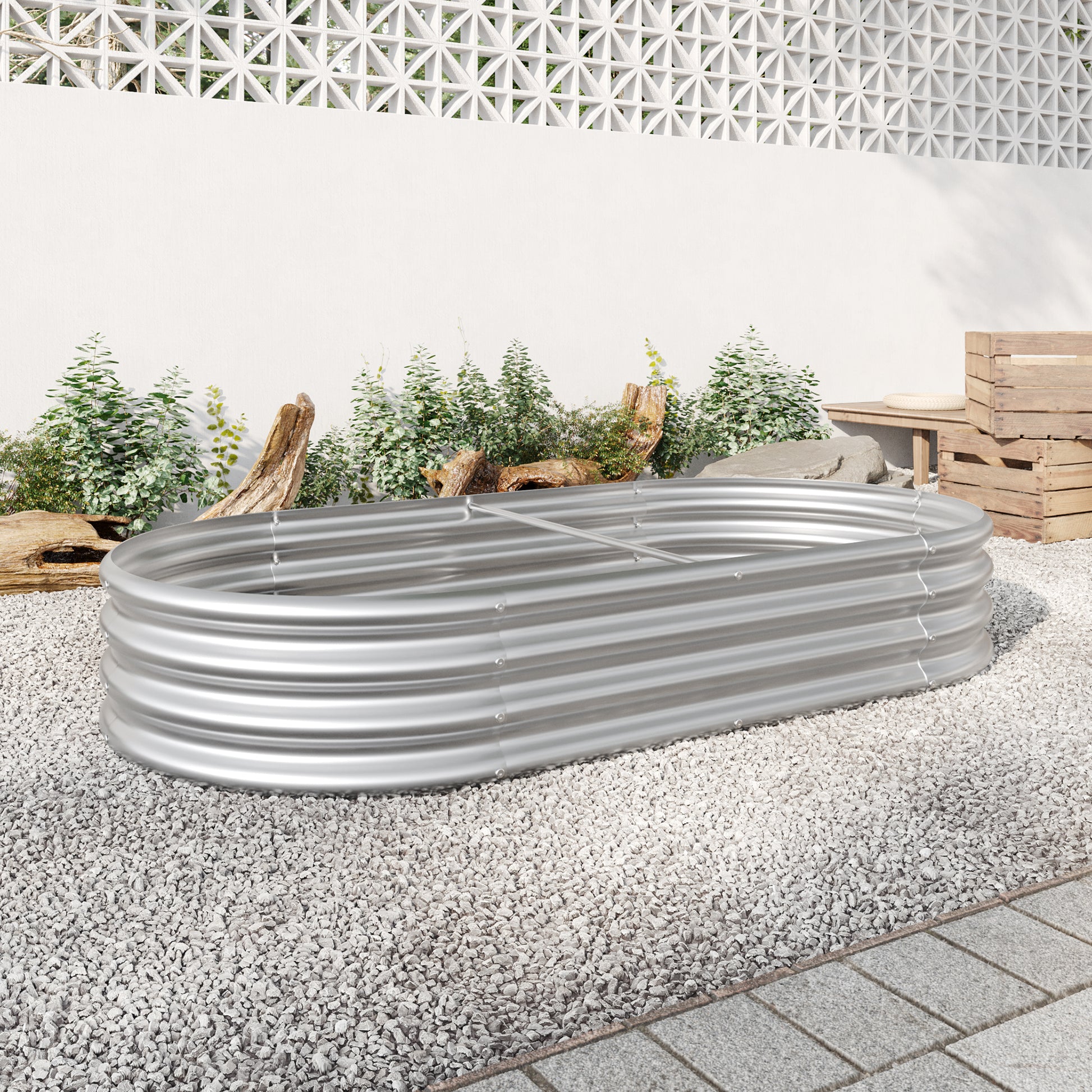 Oval-Shaped Large Metal Raised Garden Bed Herbs and Vegetable Planter