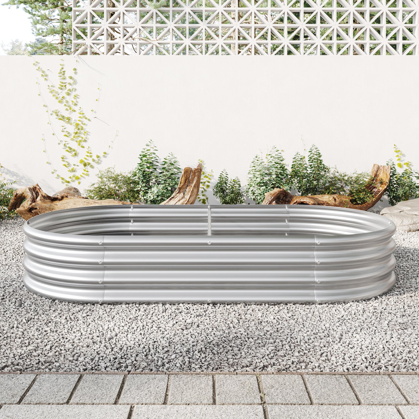Oval-Shaped Large Metal Raised Garden Bed Herbs and Vegetable Planter