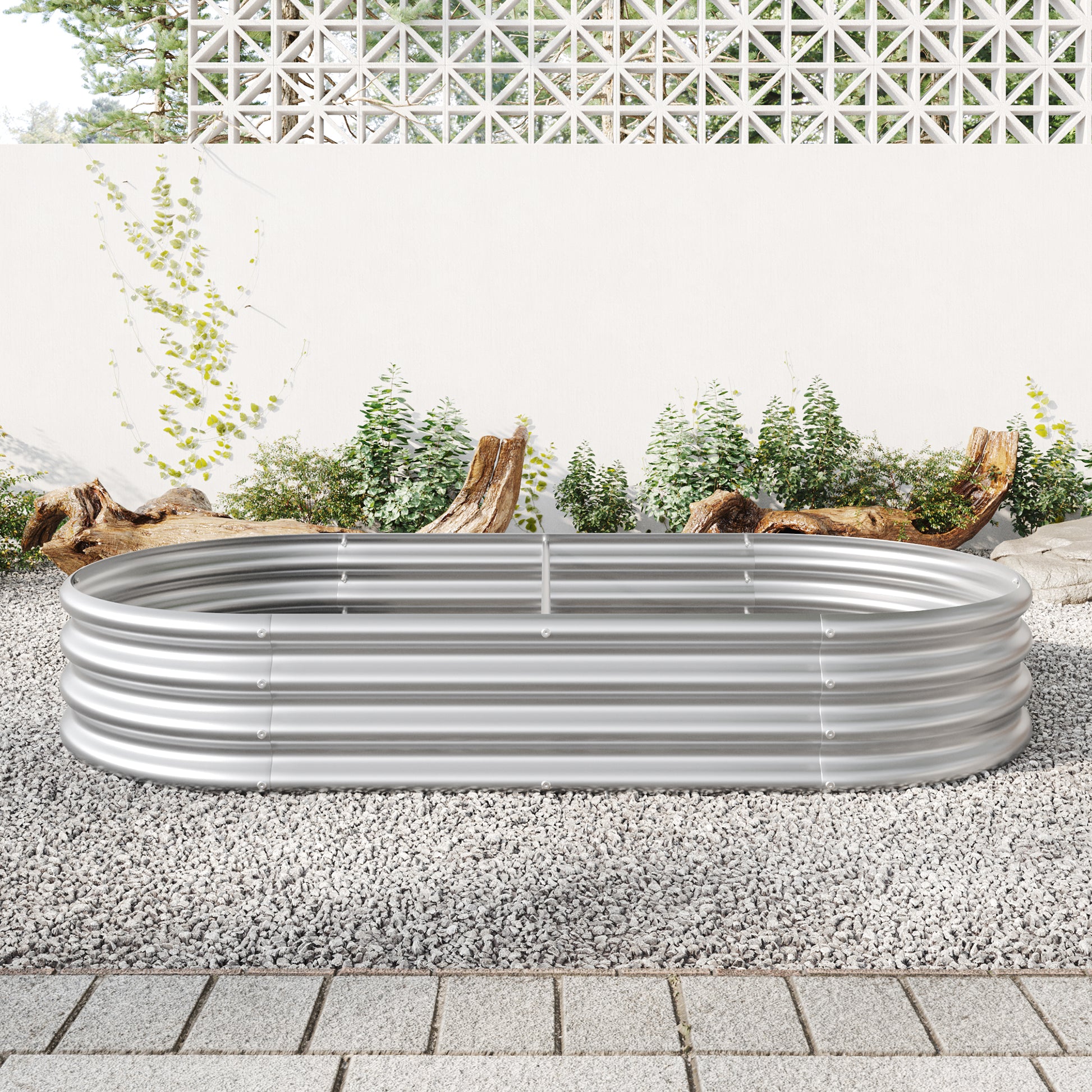 Oval-Shaped Large Metal Raised Garden Bed Herbs and Vegetable Planter