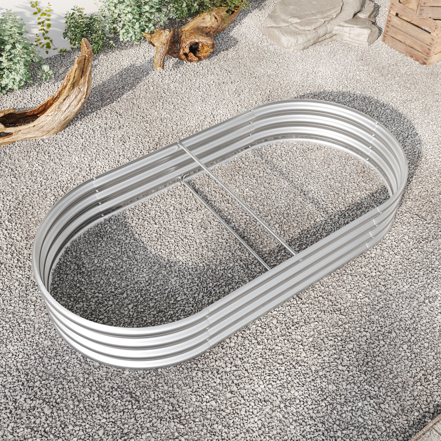 Oval-Shaped Large Metal Raised Garden Bed Herbs and Vegetable Planter