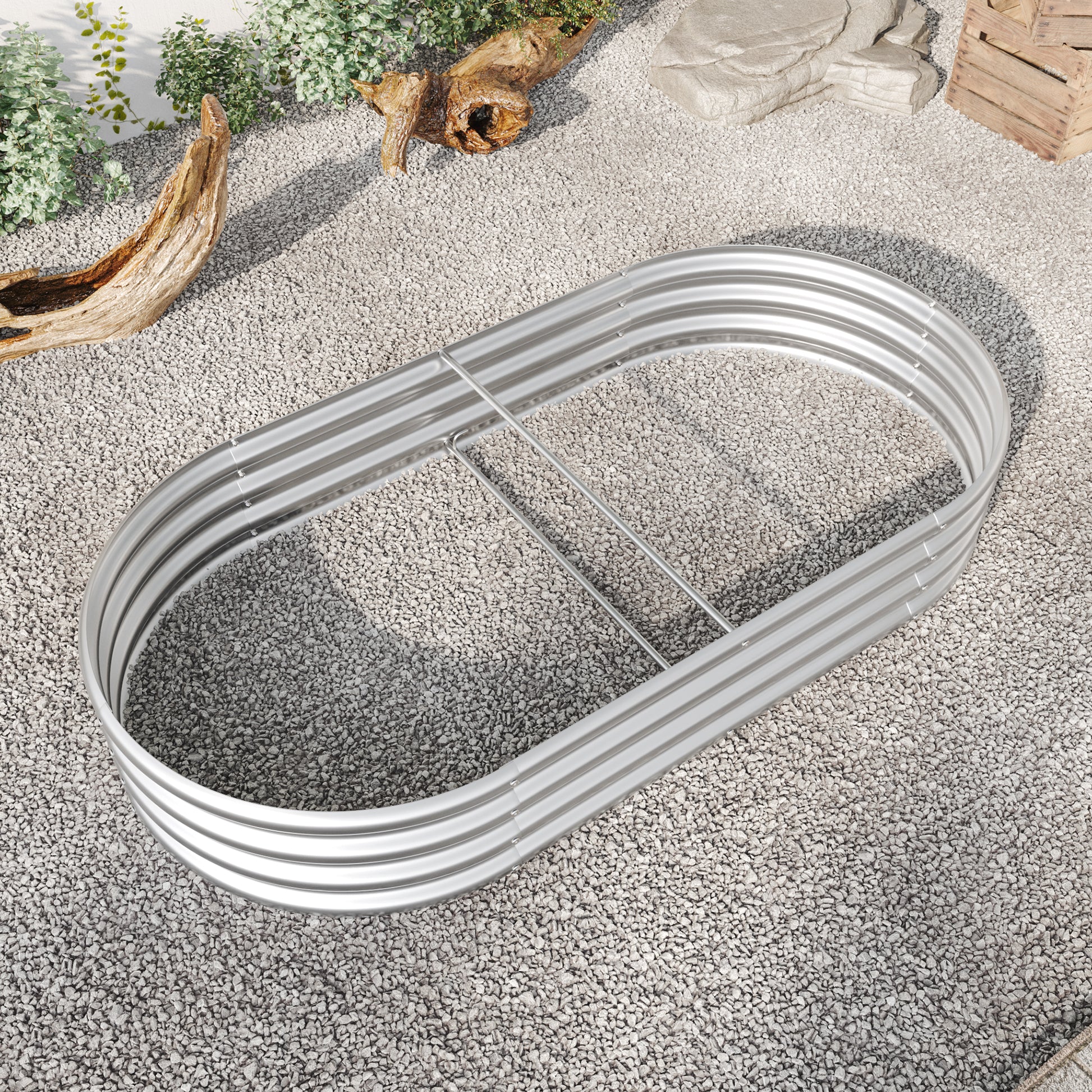 Oval-Shaped Large Metal Raised Garden Bed Herbs and Vegetable Planter