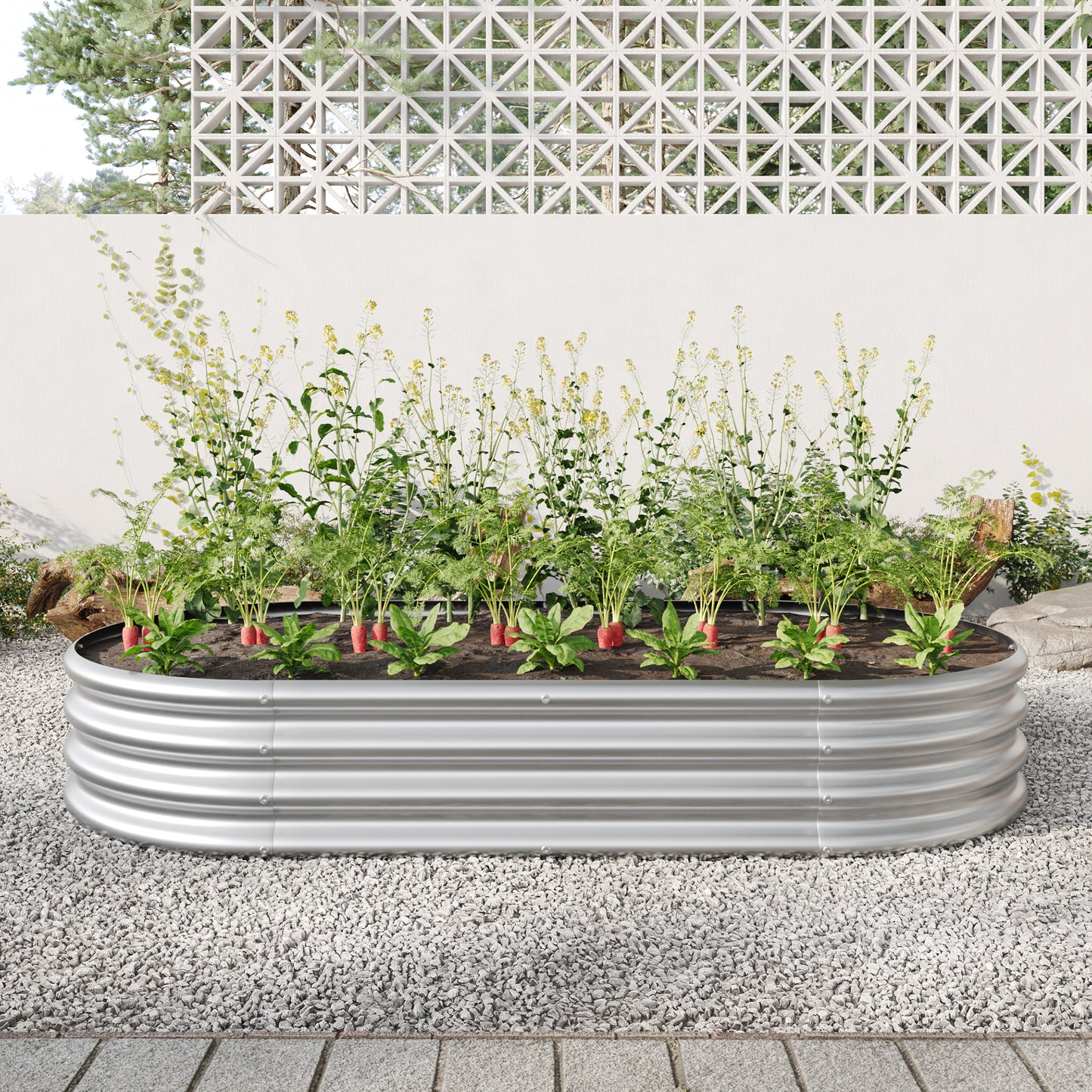 Oval-Shaped Large Metal Raised Garden Bed Herbs and Vegetable Planter