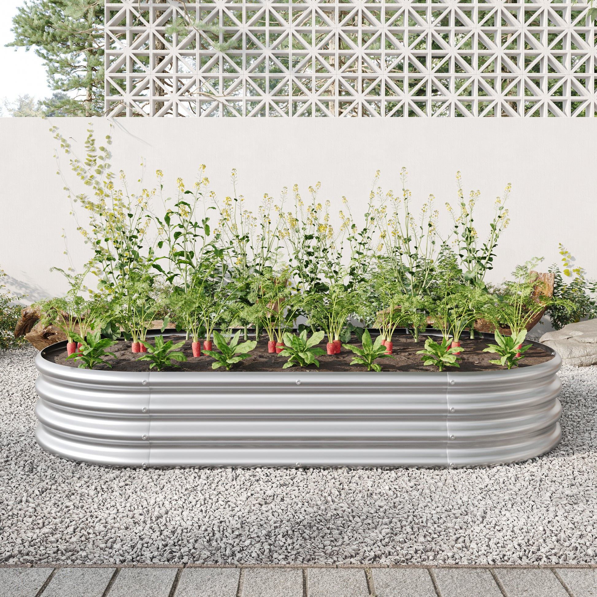 Oval-Shaped Large Metal Raised Garden Bed Herbs and Vegetable Planter