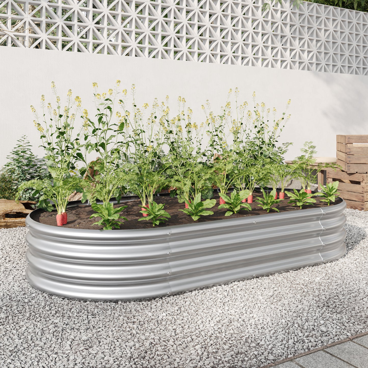 Oval-Shaped Large Metal Raised Garden Bed Herbs and Vegetable Planter