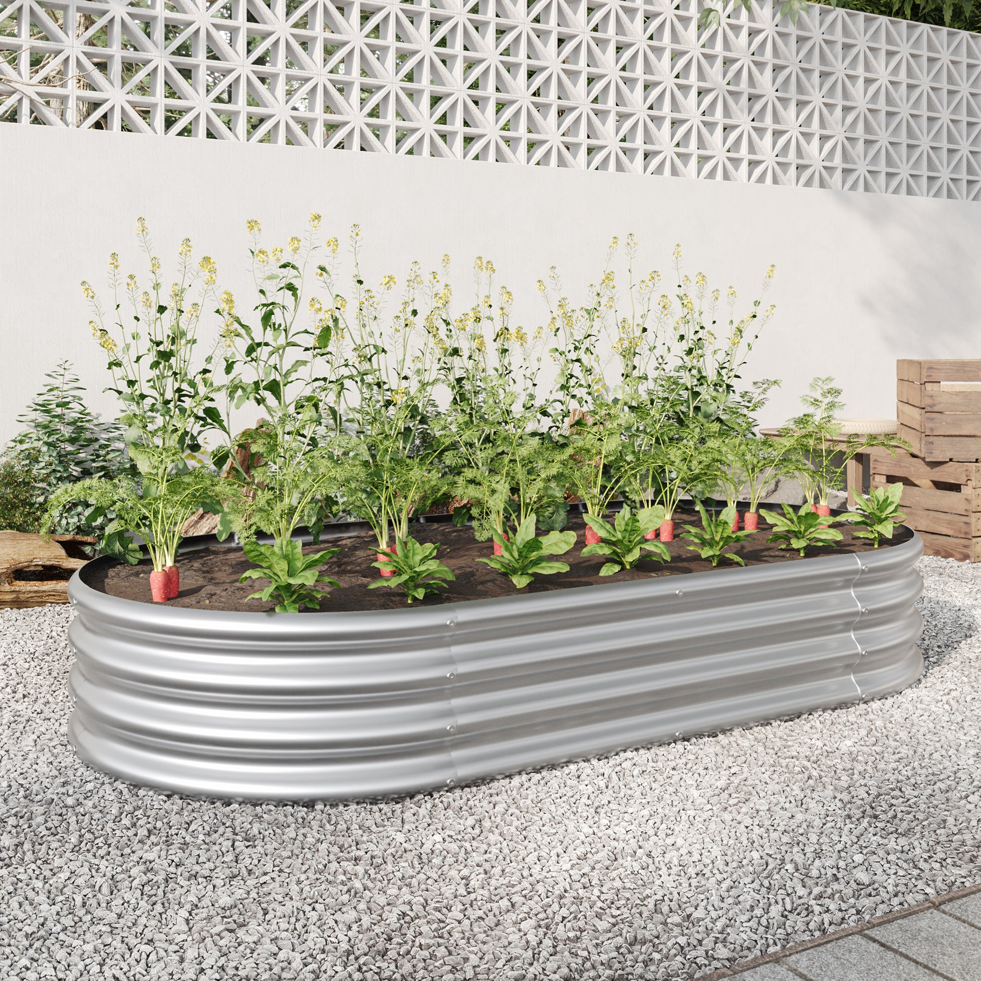 Oval-Shaped Large Metal Raised Garden Bed Herbs and Vegetable Planter