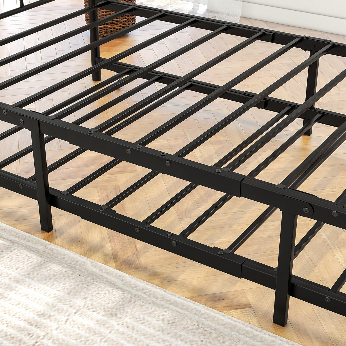 Twin-Sized Full Metal Pull-Out Daybed Bedframe with Trundle No Box Spring
