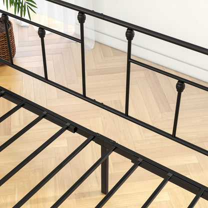 Twin-Sized Full Metal Pull-Out Daybed Bedframe with Trundle No Box Spring