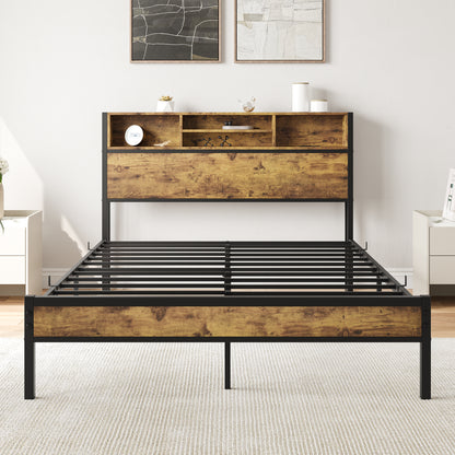 Full-Sized Quick Assembly Heavy Duty Platform Bedframe with Charging Station