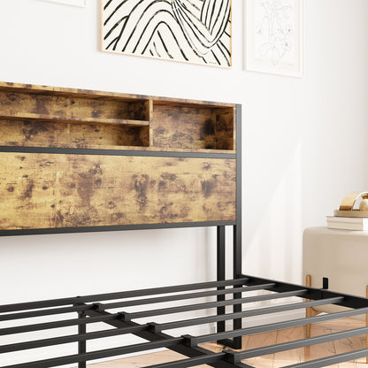 Queen-Sized Quick Assembly Bedframe with Charging Station and Storage