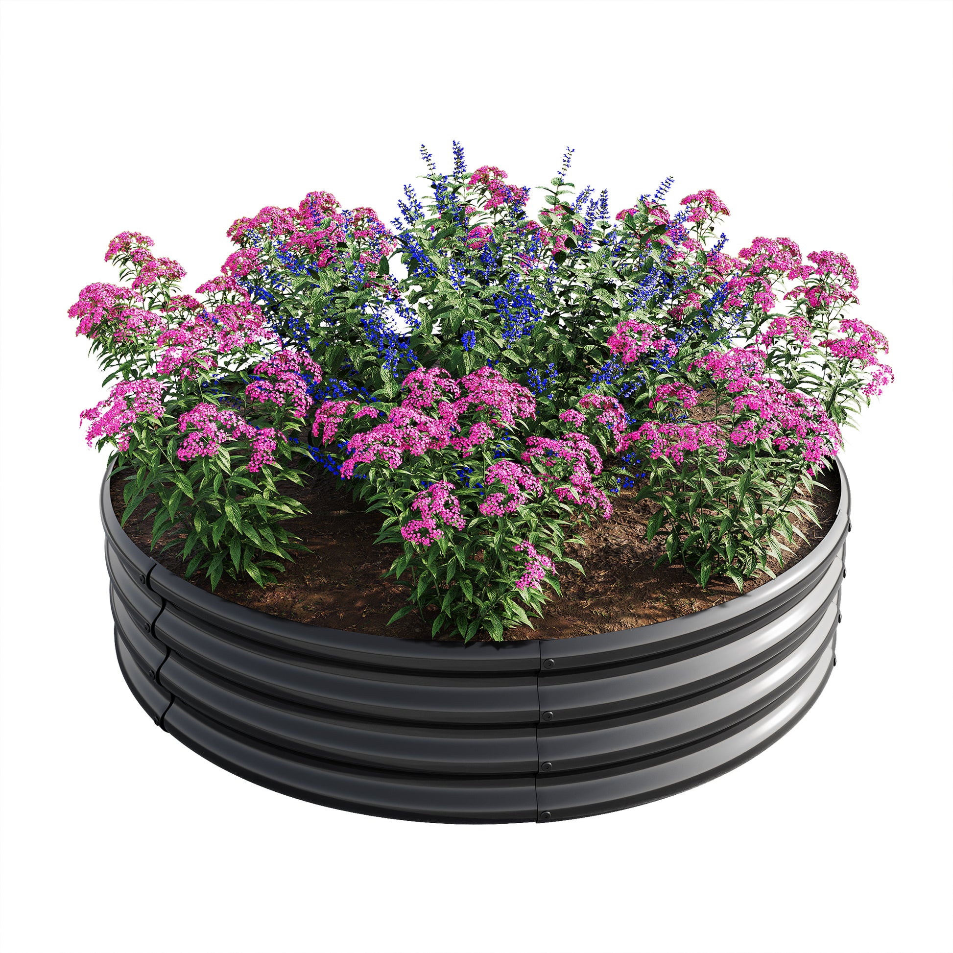 Round Shape Metal Raised Garden Bed Herbs and Vegetable Planter- Black