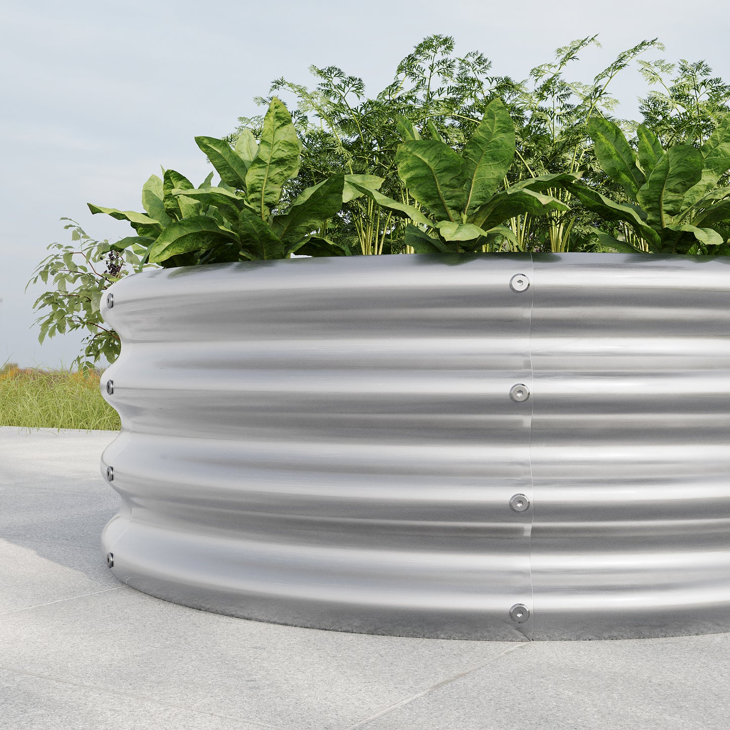 50 Gallons Tall and Round Raised Planter Outdoor Garden Herbs and Vegetable Bed- Silver