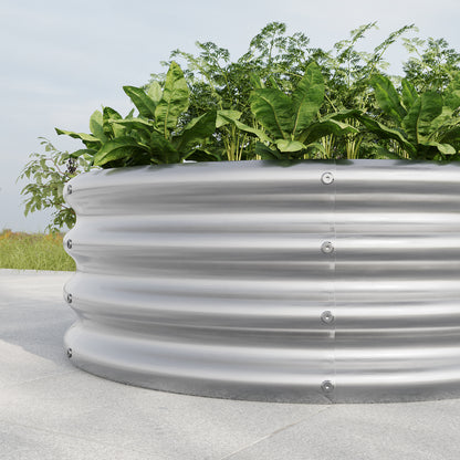 50 Gallons Tall and Round Raised Planter Outdoor Garden Herbs and Vegetable Bed- Silver