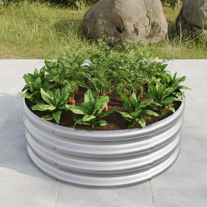 50 Gallons Tall and Round Raised Planter Outdoor Garden Herbs and Vegetable Bed- Silver