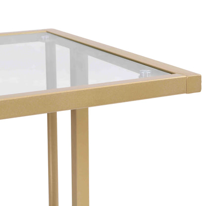 2-Tier Acrylic Glass End Table with Golden Side for Living Room