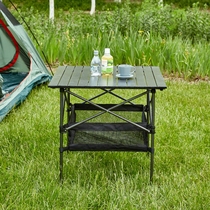 Aluminum Folding Outdoor Camping Roll-Up Square Table with Carrying Bag