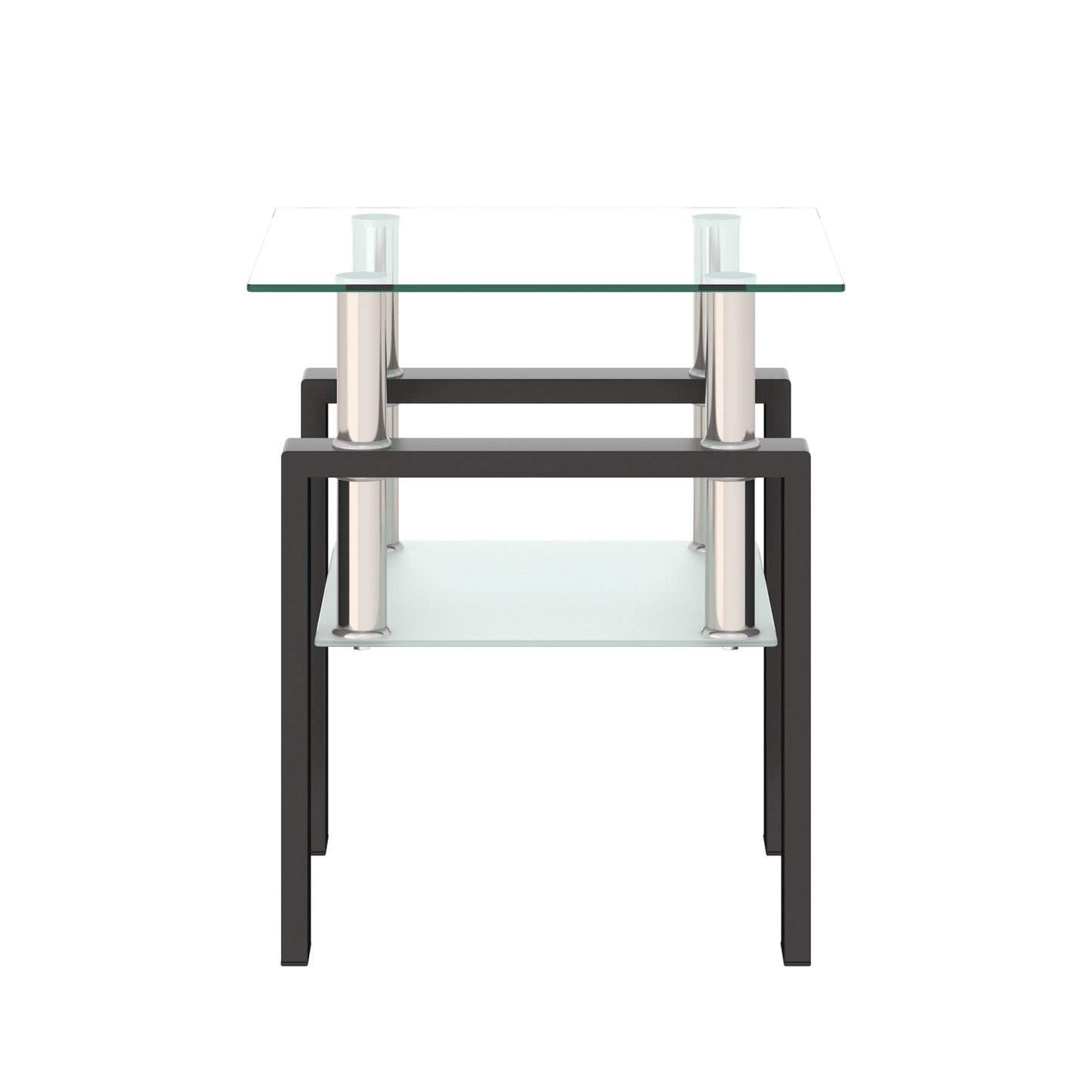 Tempered Glass Bedside Corner Coffee Table Contemporary End Table in Black