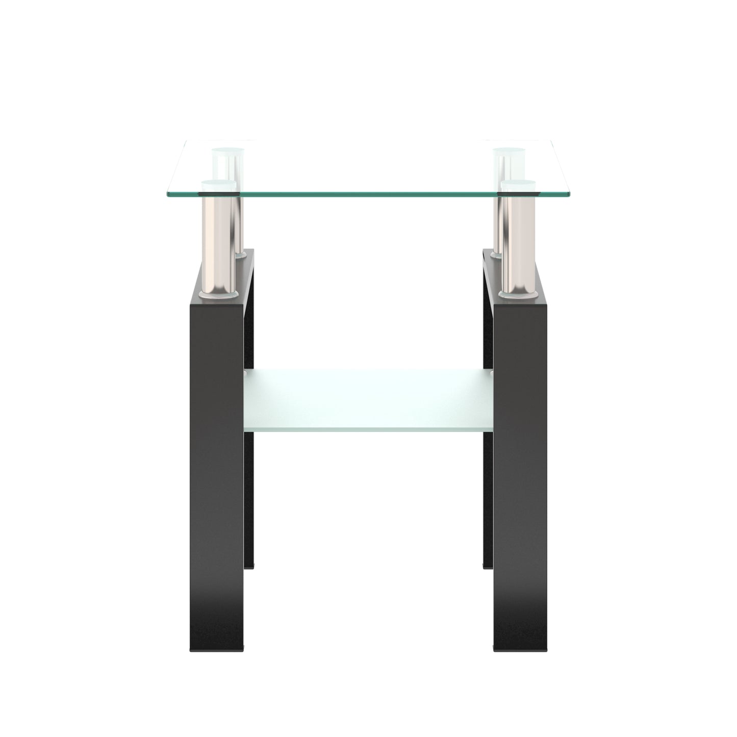Tempered Glass Bedside Corner Coffee Table Contemporary End Table in Black