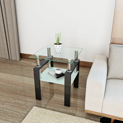 Tempered Glass Bedside Corner Coffee Table Contemporary End Table in Black