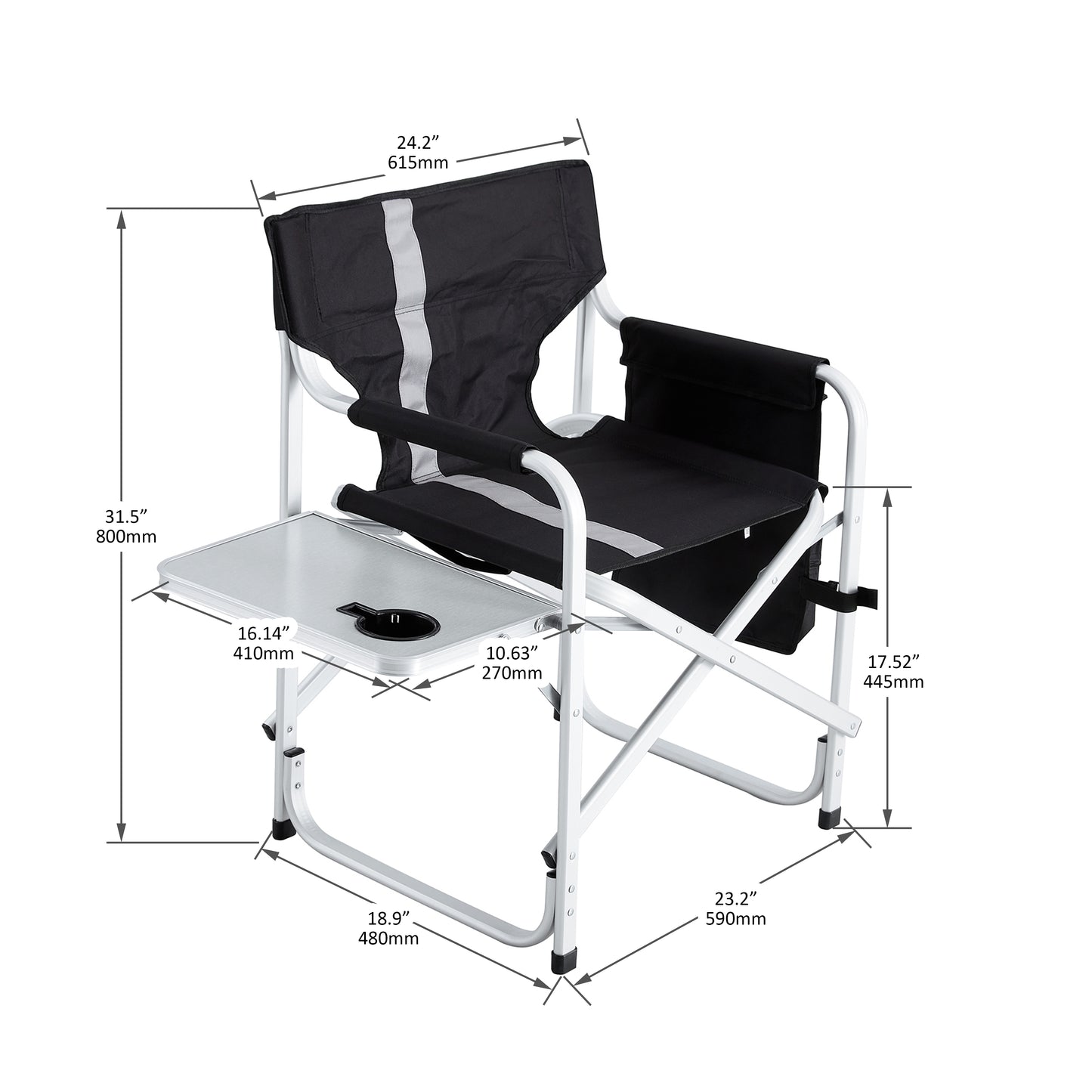 Padded Folding Indoor and Outdoor Chair with Side Table and Storage Pockets