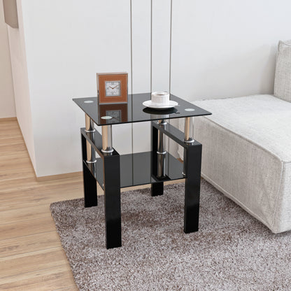 Modern Tempered Glass Coffee and Tea Table Square End Table in Black