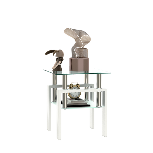 Tempered Glass Bedside Corner Coffee Table Contemporary End Table in White