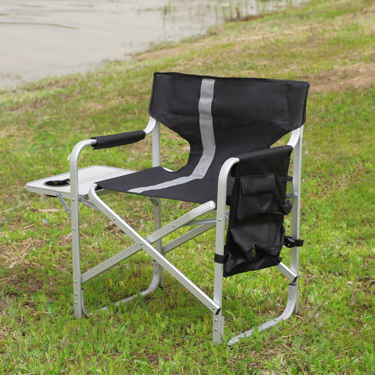 Padded Folding Indoor and Outdoor Chair with Side Table and Storage Pockets