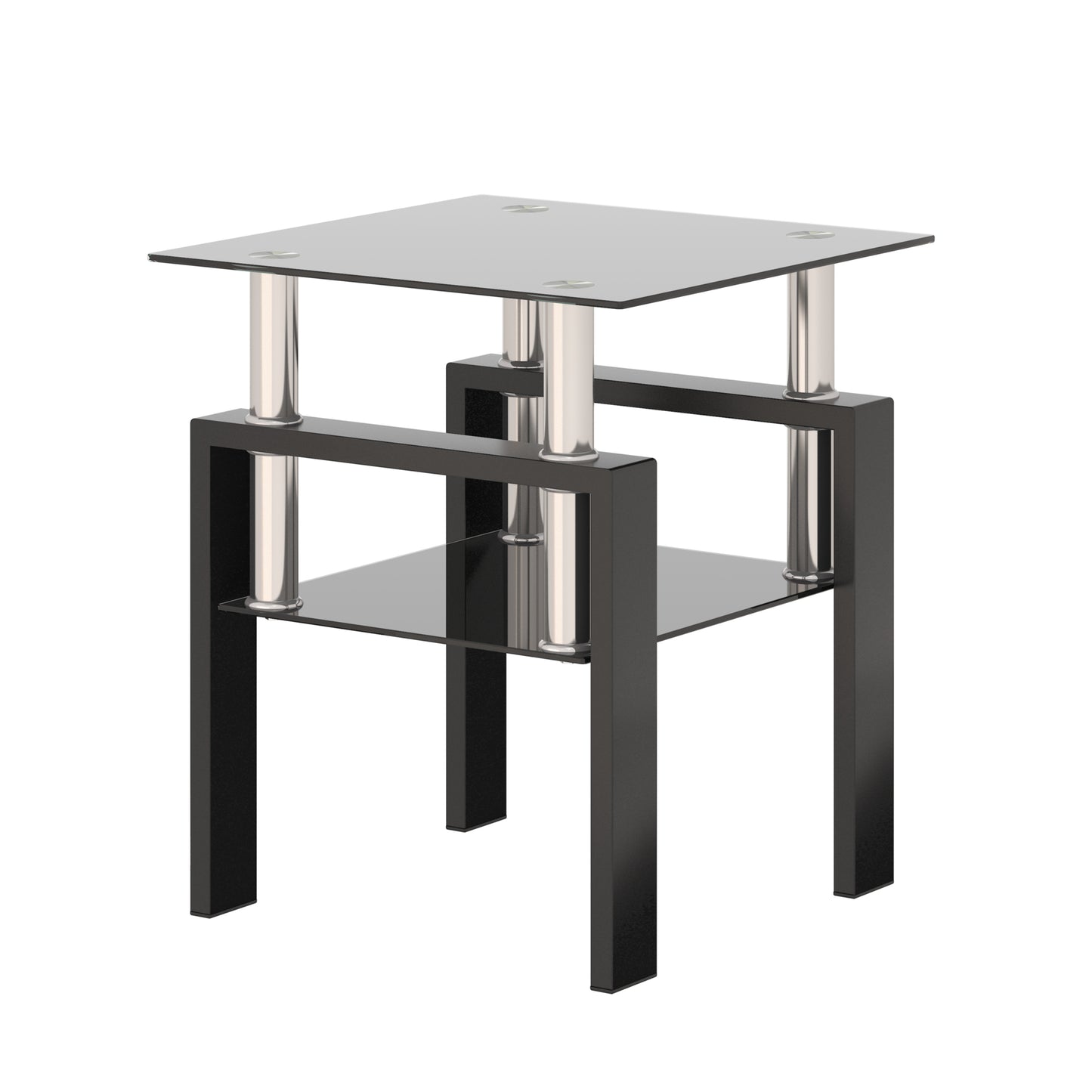 Modern Tempered Glass Coffee and Tea Table Square End Table in Black