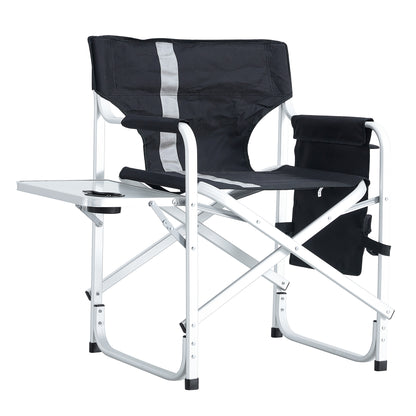 Padded Folding Indoor and Outdoor Chair with Side Table and Storage Pockets