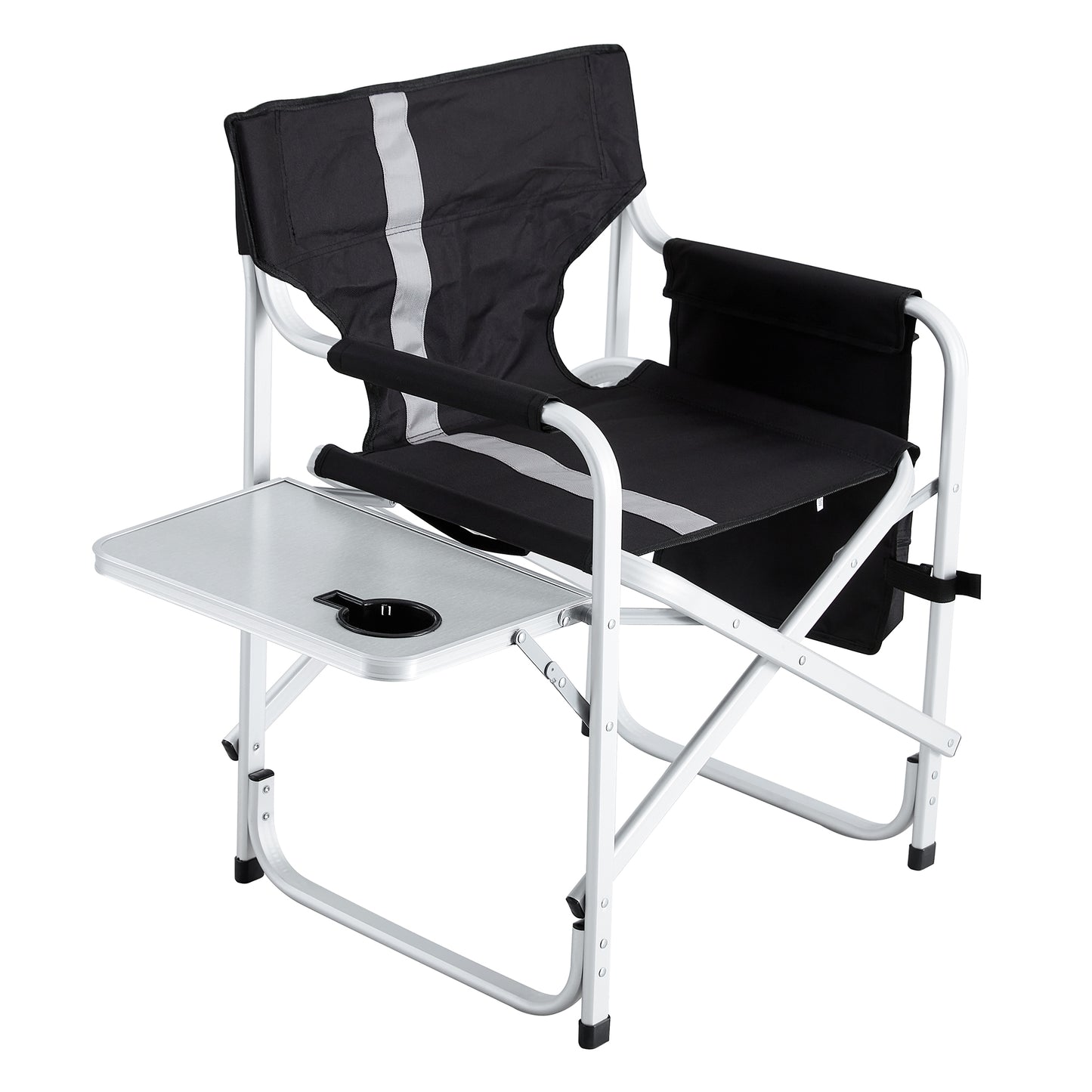 Padded Folding Indoor and Outdoor Chair with Side Table and Storage Pockets