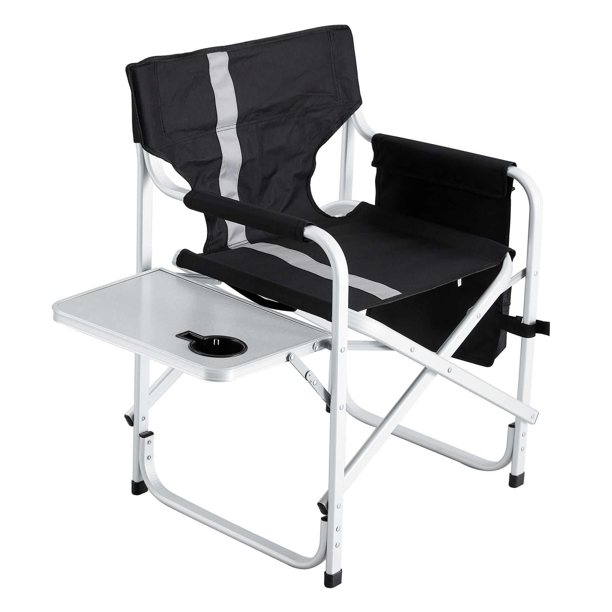 Padded Folding Indoor and Outdoor Chair with Side Table and Storage Pockets
