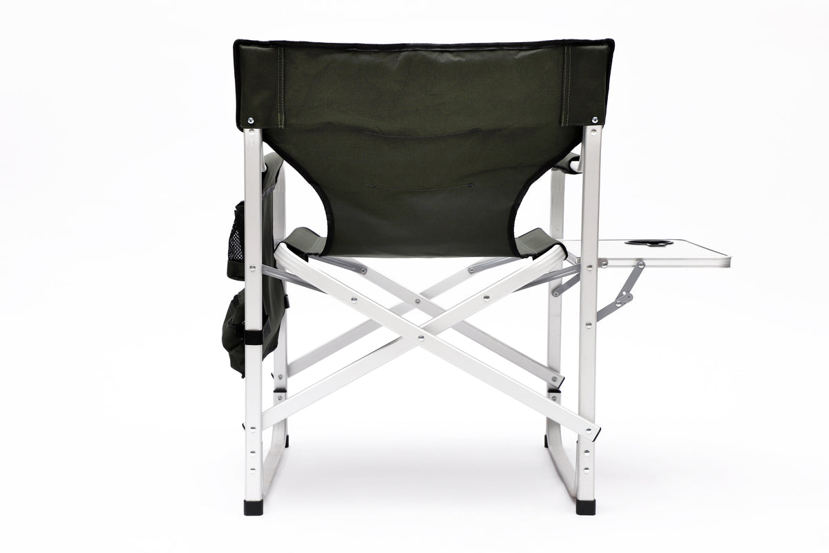 Padded Folding Indoor and Outdoor Chair with Side Table and Storage Pockets- Green