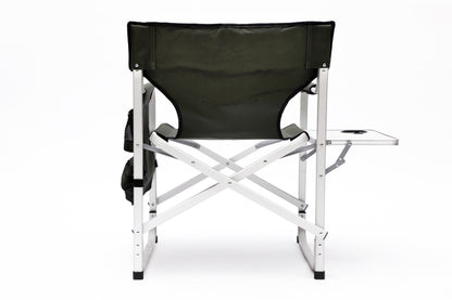 Padded Folding Indoor and Outdoor Chair with Side Table and Storage Pockets- Green
